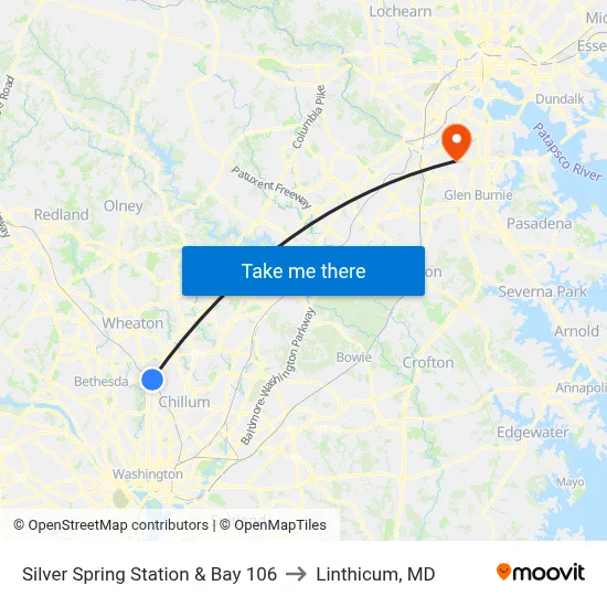 Silver Spring Station & Bay 106 to Linthicum, MD map