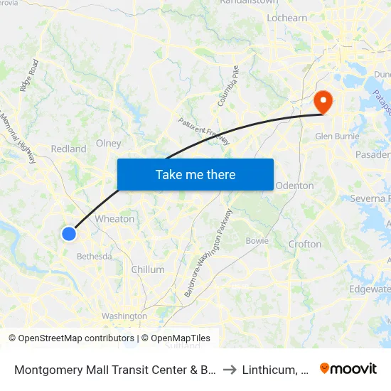 Montgomery Mall Transit Center & Bay A to Linthicum, MD map