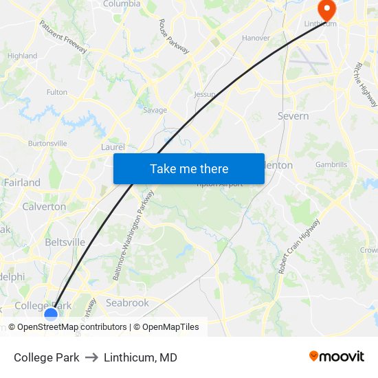 College Park to Linthicum, MD map