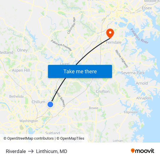 Riverdale to Linthicum, MD map