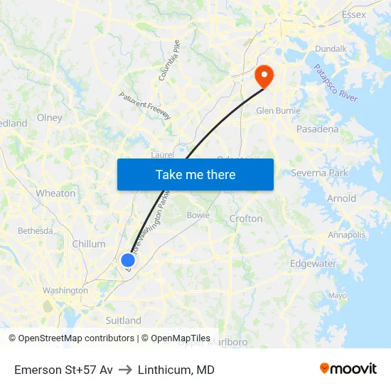 Emerson St+57 Av to Linthicum, MD map