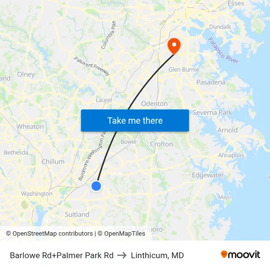 Barlowe Rd+Palmer Park Rd to Linthicum, MD map