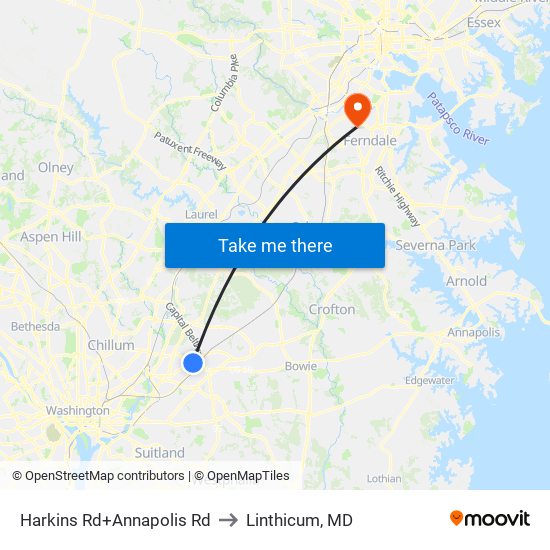 Harkins Rd+Annapolis Rd to Linthicum, MD map