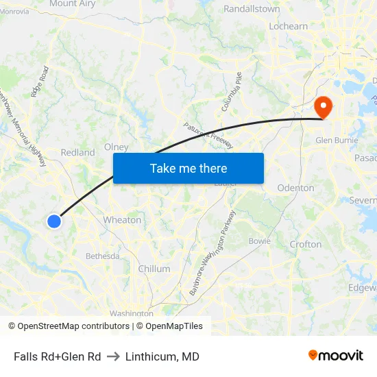 Falls Rd+Glen Rd to Linthicum, MD map