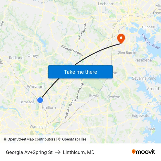 Georgia Av+Spring St to Linthicum, MD map