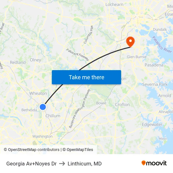 Georgia Av+Noyes Dr to Linthicum, MD map