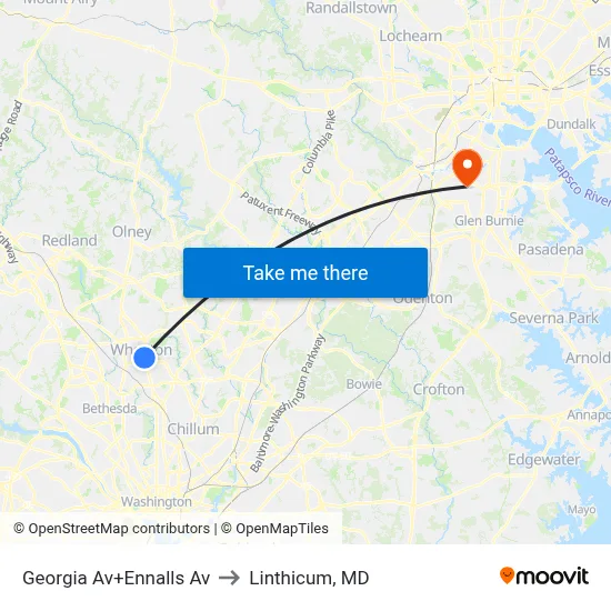 Georgia Av+Ennalls Av to Linthicum, MD map