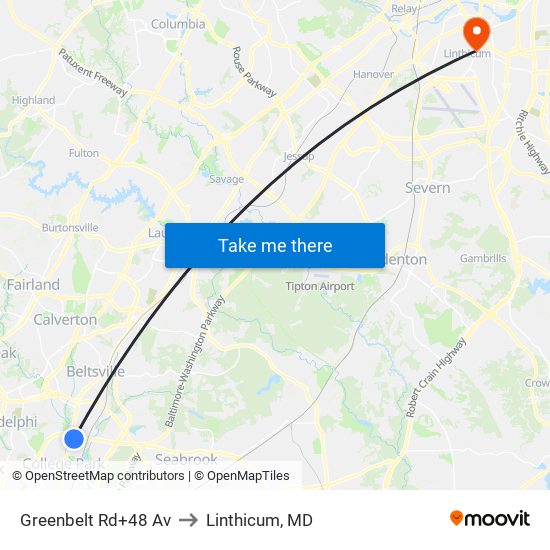 Greenbelt Rd+48 Av to Linthicum, MD map