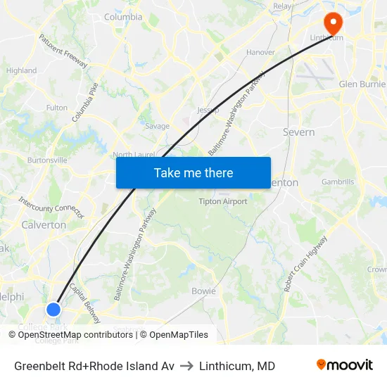 Greenbelt Rd+Rhode Island Av to Linthicum, MD map