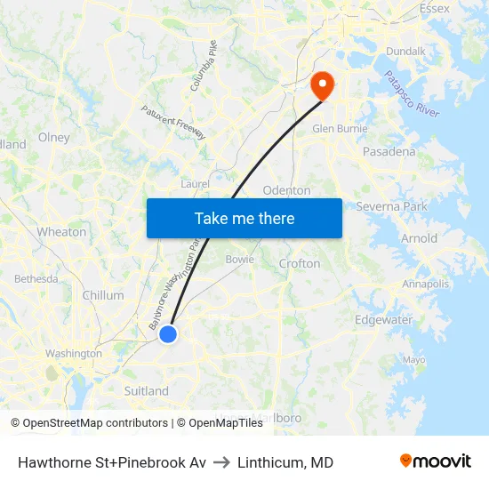 Hawthorne St+Pinebrook Av to Linthicum, MD map