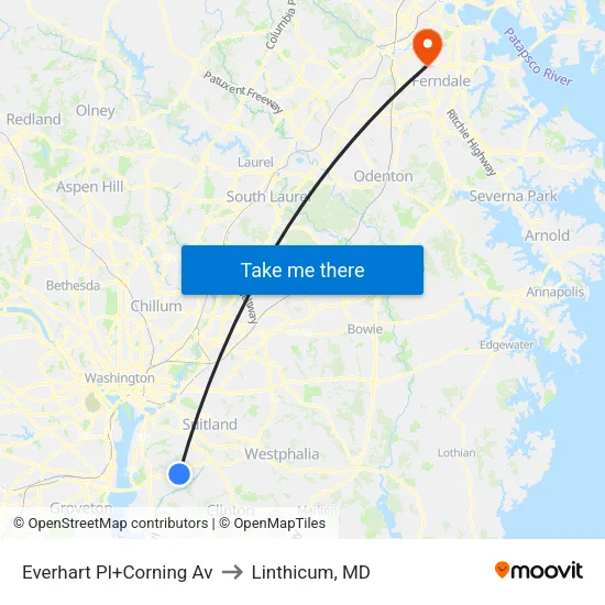Everhart Pl+Corning Av to Linthicum, MD map