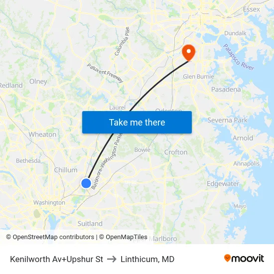 Kenilworth Av+Upshur St to Linthicum, MD map