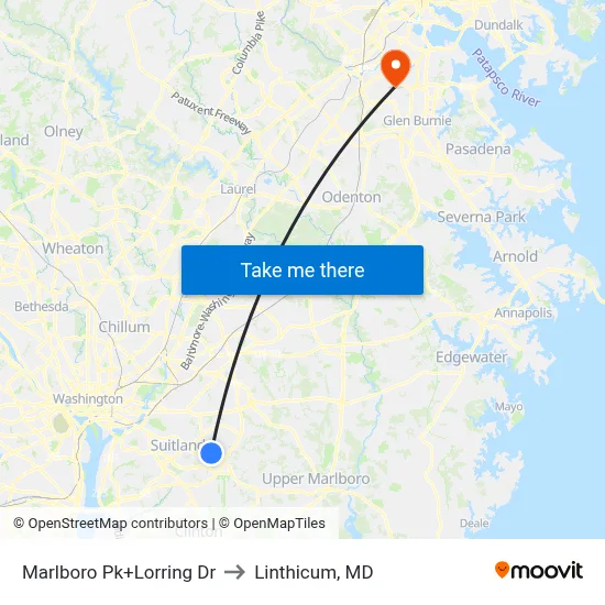 Marlboro Pk+Lorring Dr to Linthicum, MD map