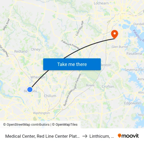 Medical Center, Red Line Center Platform to Linthicum, MD map