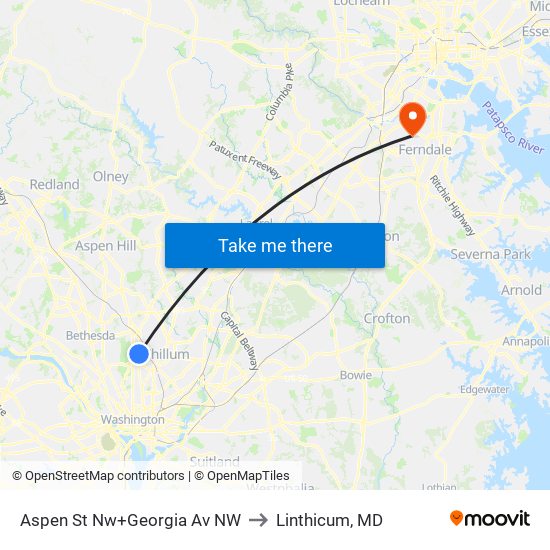 Aspen St Nw+Georgia Av NW to Linthicum, MD map