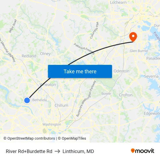 River Rd+Burdette Rd to Linthicum, MD map