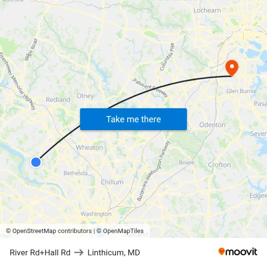 River Rd+Hall Rd to Linthicum, MD map