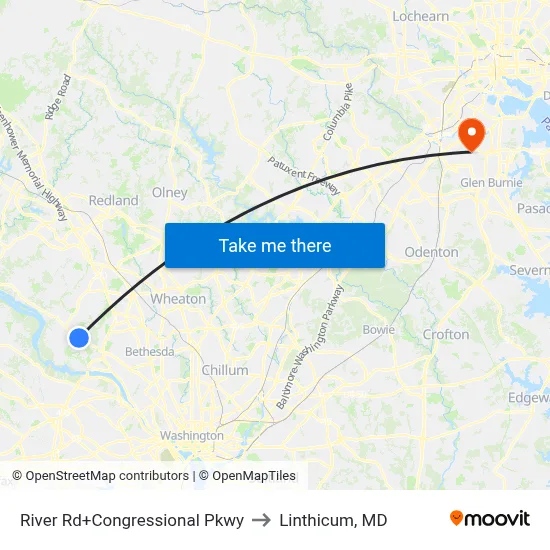 River Rd+Congressional Pkwy to Linthicum, MD map