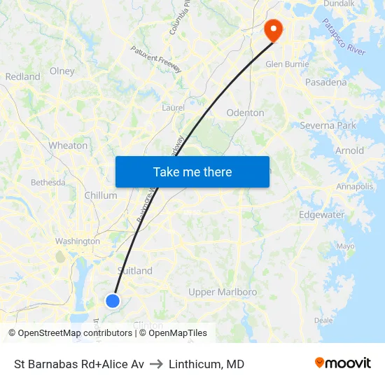 St Barnabas Rd+Alice Av to Linthicum, MD map