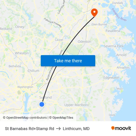 St Barnabas Rd+Stamp Rd to Linthicum, MD map
