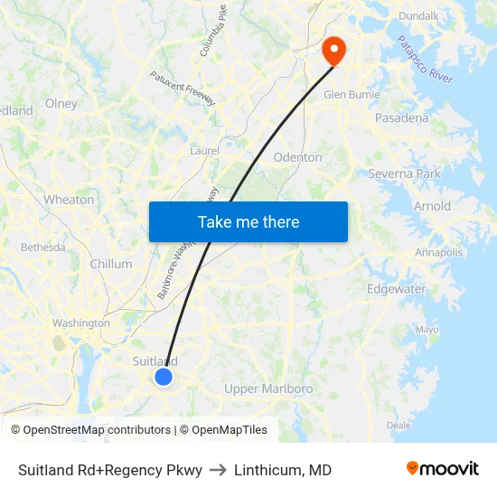 Suitland Rd+Regency Pkwy to Linthicum, MD map