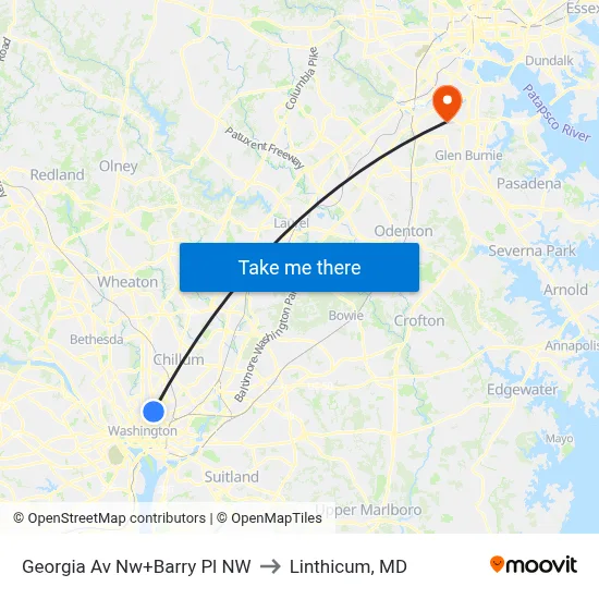 Georgia Av Nw+Barry Pl NW to Linthicum, MD map