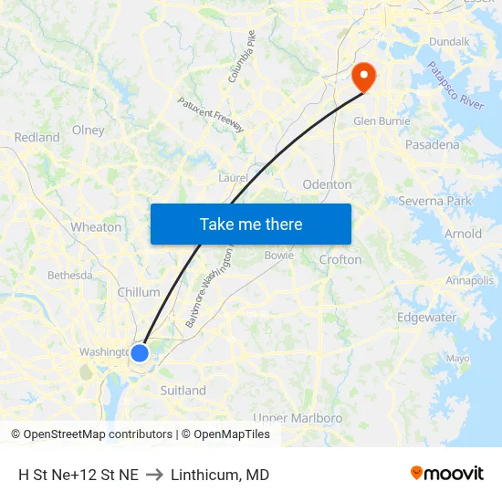H St Ne+12 St NE to Linthicum, MD map