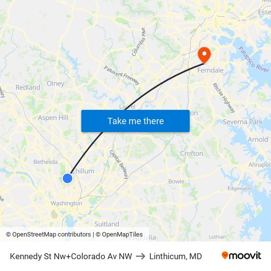 Kennedy St Nw+Colorado Av NW to Linthicum, MD map