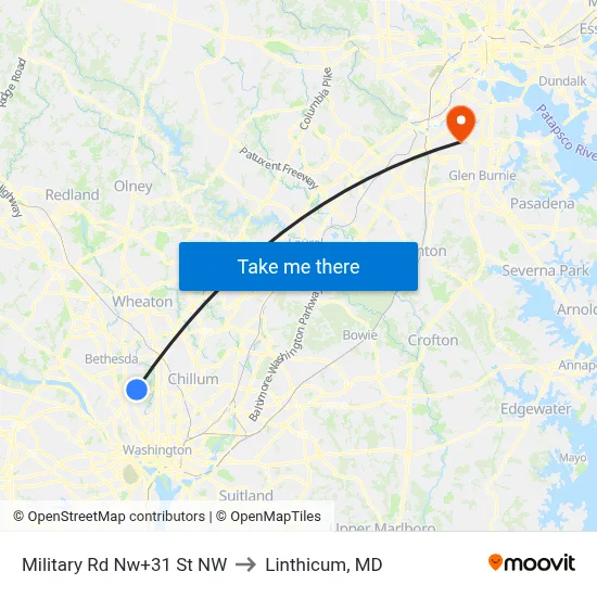 Military Rd Nw+31 St NW to Linthicum, MD map