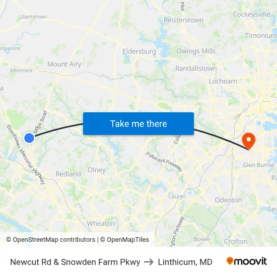 Newcut Rd & Snowden Farm Pkwy to Linthicum, MD map