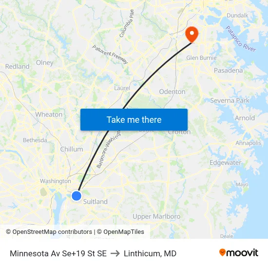 Minnesota Av Se+19 St SE to Linthicum, MD map