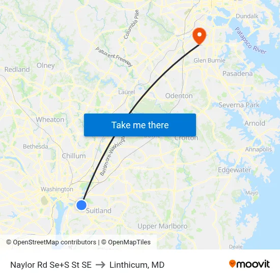 Naylor Rd Se+S St SE to Linthicum, MD map