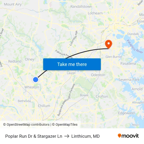Poplar Run Dr & Stargazer Ln to Linthicum, MD map