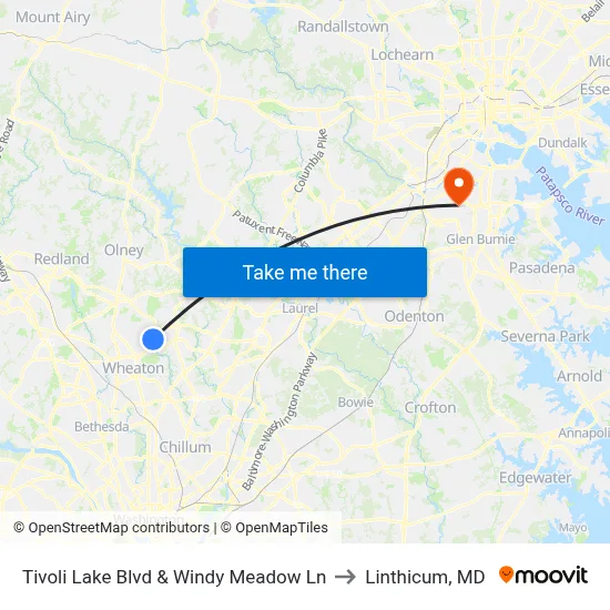 Tivoli Lake Blvd & Windy Meadow Ln to Linthicum, MD map