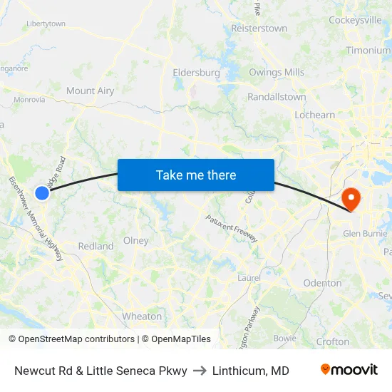 Newcut Rd & Little Seneca Pkwy to Linthicum, MD map