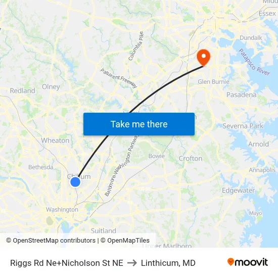Riggs Rd Ne+Nicholson St NE to Linthicum, MD map