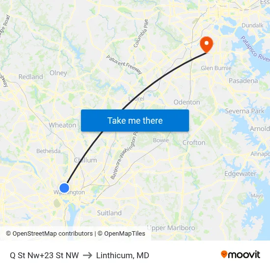 Q St Nw+23 St NW to Linthicum, MD map