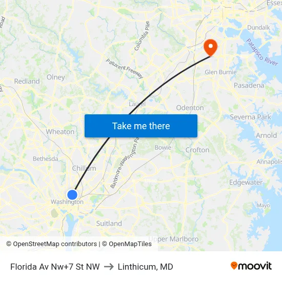 Florida Av Nw+7 St NW to Linthicum, MD map