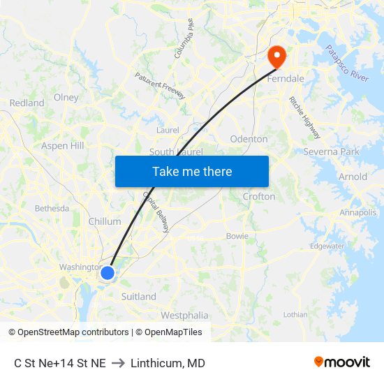 C St Ne+14 St NE to Linthicum, MD map