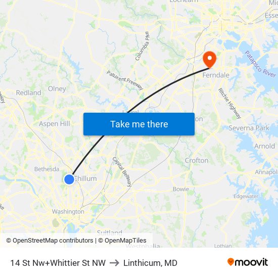 14 St Nw+Whittier St NW to Linthicum, MD map