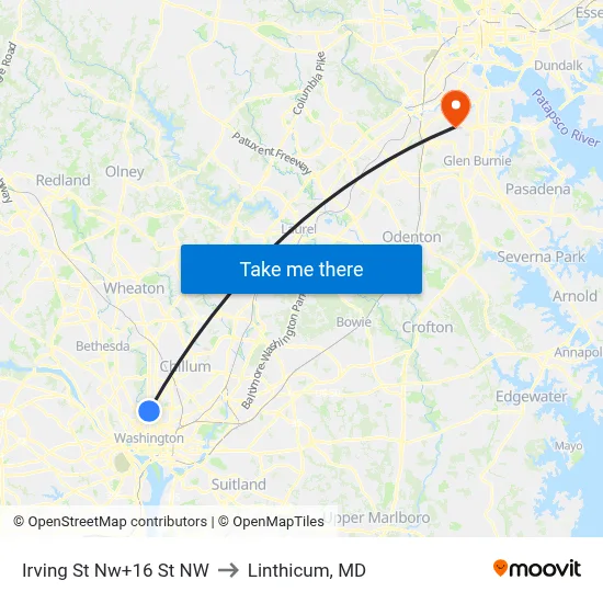Irving St Nw+16 St NW to Linthicum, MD map