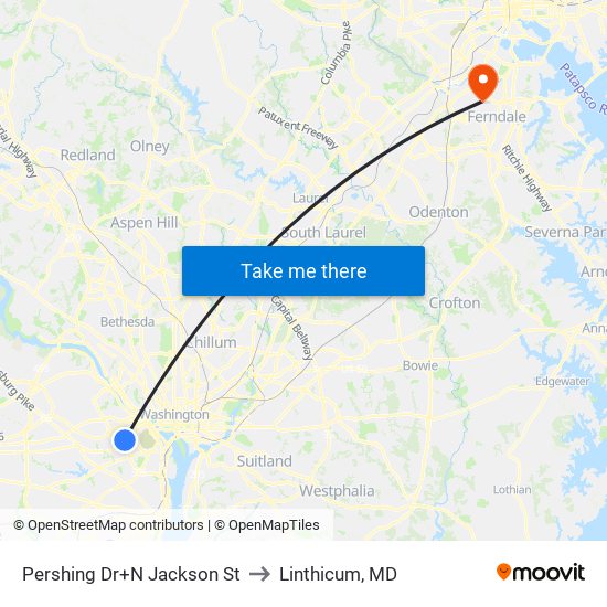 Pershing Dr+N Jackson St to Linthicum, MD map