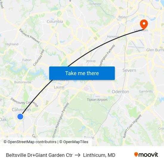 Beltsville Dr+Giant Garden Ctr to Linthicum, MD map