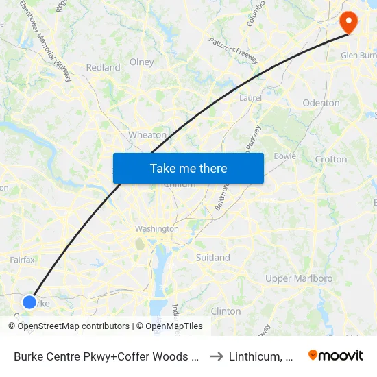 Burke Centre Pkwy+Coffer Woods Rd to Linthicum, MD map