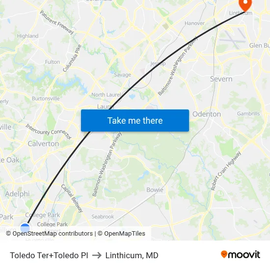 Toledo Ter+Toledo Pl to Linthicum, MD map