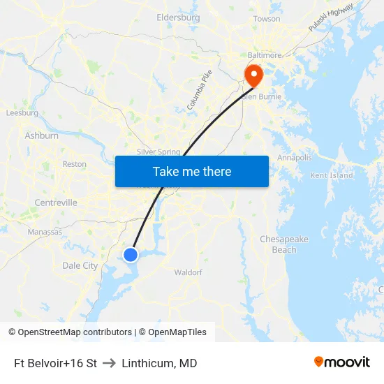 Ft Belvoir+16 St to Linthicum, MD map
