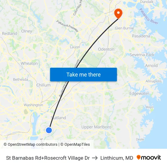 St Barnabas Rd+Rosecroft Village Dr to Linthicum, MD map