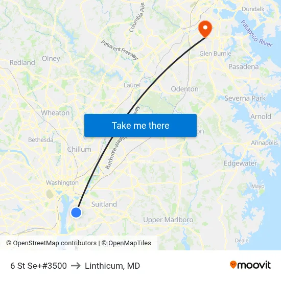 6 St Se+#3500 to Linthicum, MD map