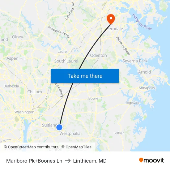 Marlboro Pk+Boones Ln to Linthicum, MD map