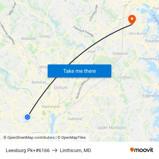 Leesburg Pk+#6166 to Linthicum, MD map